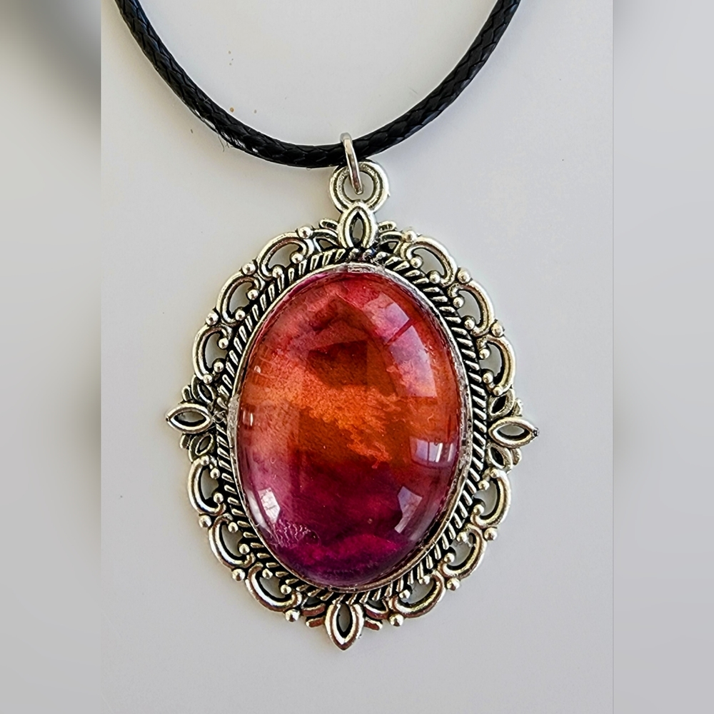 Handcrafted Art  Pendant Necklace handpainted abstract ink 1 of a kind